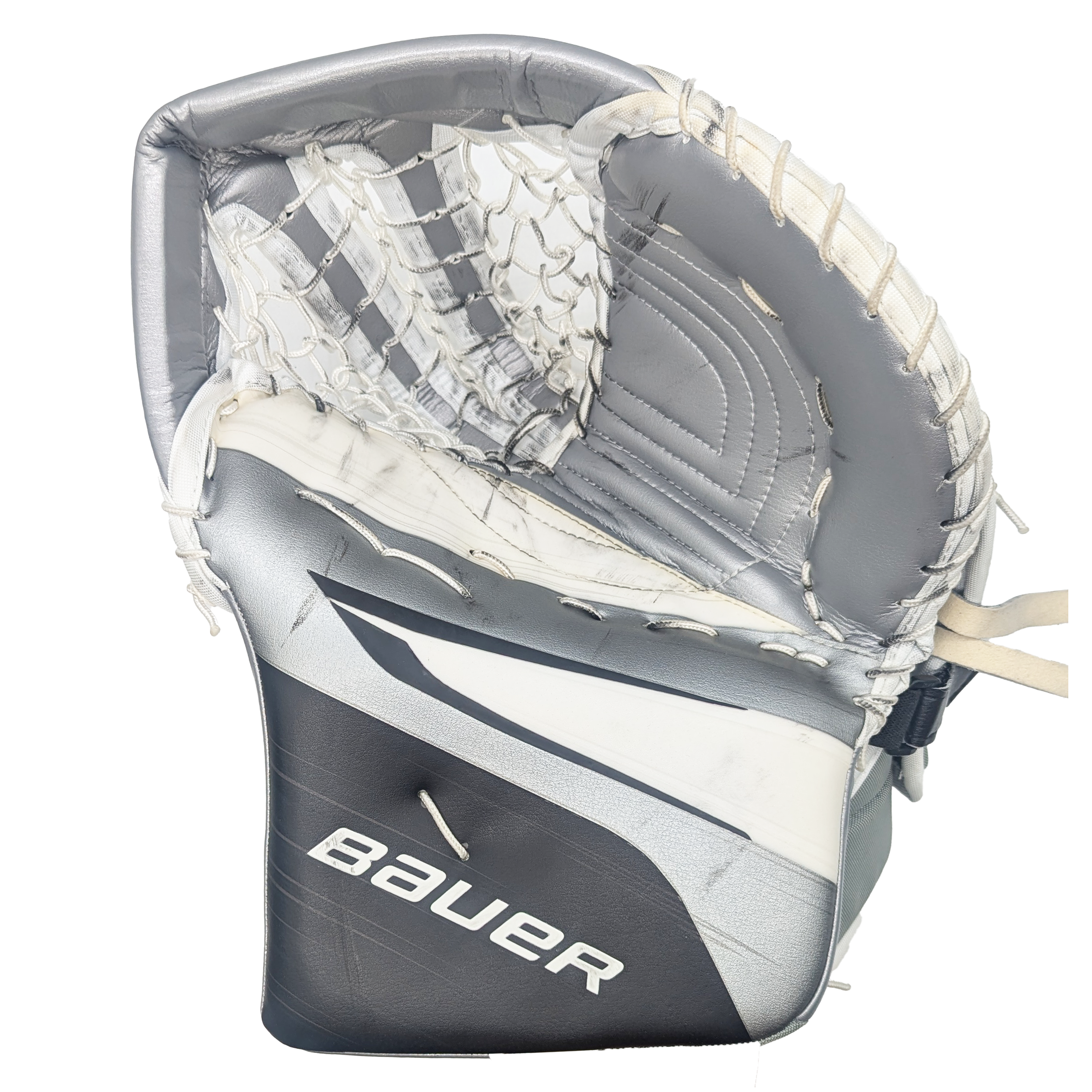 Bauer Vapor Hyperlite 2 – Gant de gardien de but d'occasion AHL (blanc/noir/argent)